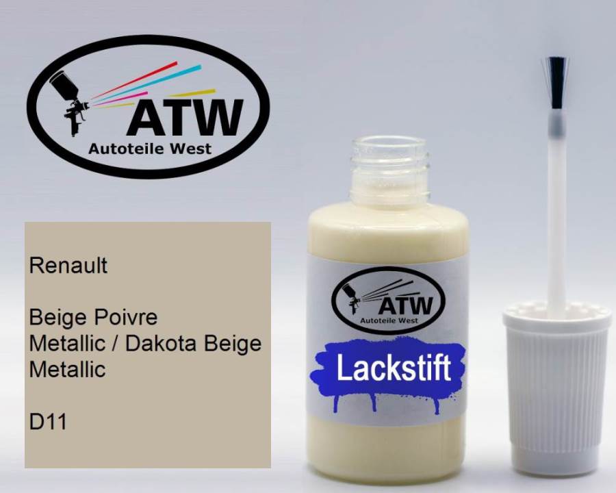 Renault, Beige Poivre Metallic / Dakota Beige Metallic, D11: 20ml Lackstift, von ATW Autoteile West.